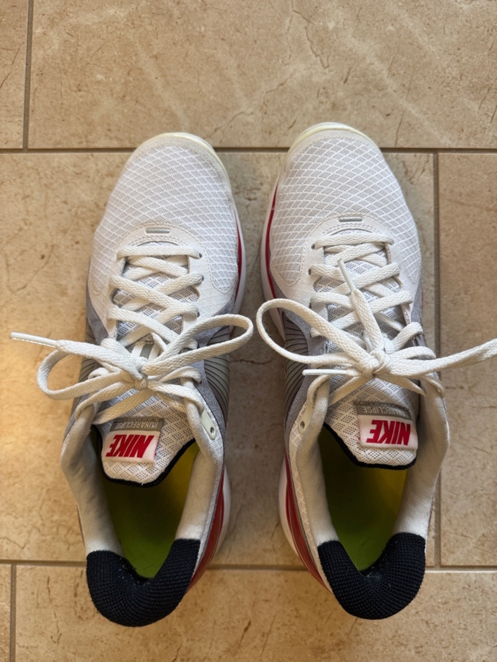 Nike Lunar Exlipse Men’s White Athletic Shoes with Red and Black Details